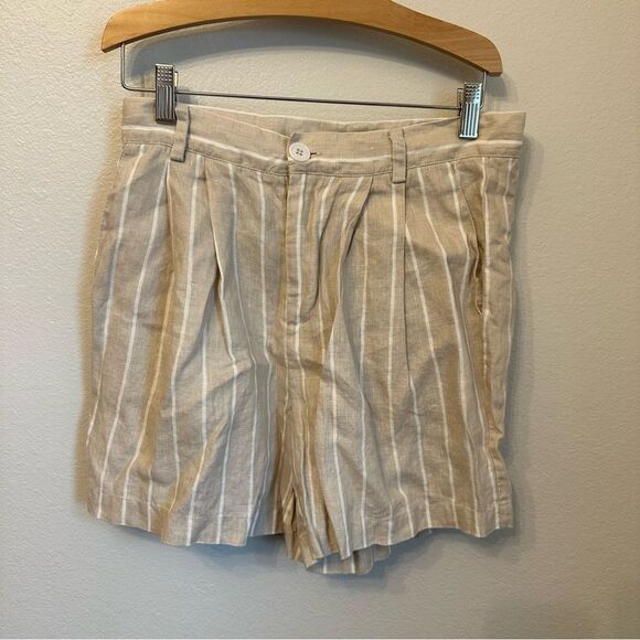 Saks Fifth Avenue Tan and White Linen Shorts - Picture 1 of 4